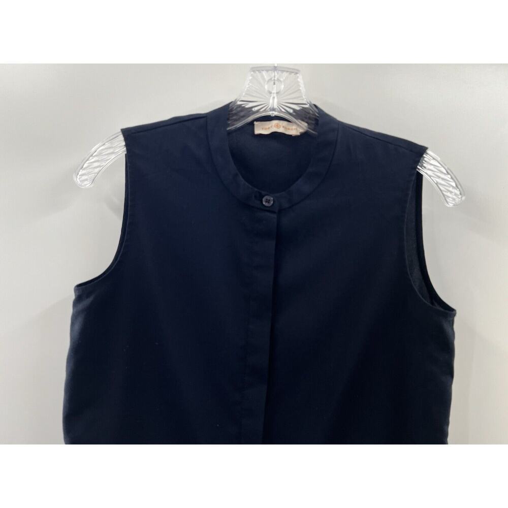 Tory Burch Women’s Sleeveless Button Up Hidden Button Placket Top Navy Blue 2 - Picture 2 of 11